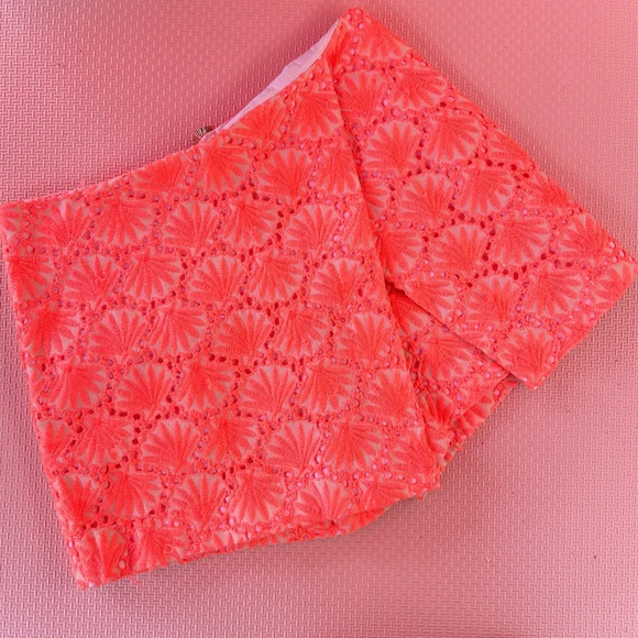 Lilly Pulitzer Marii Seashell Eyelet Mini Skirt Skort Neon Orange 00 - Picture 2 of 5